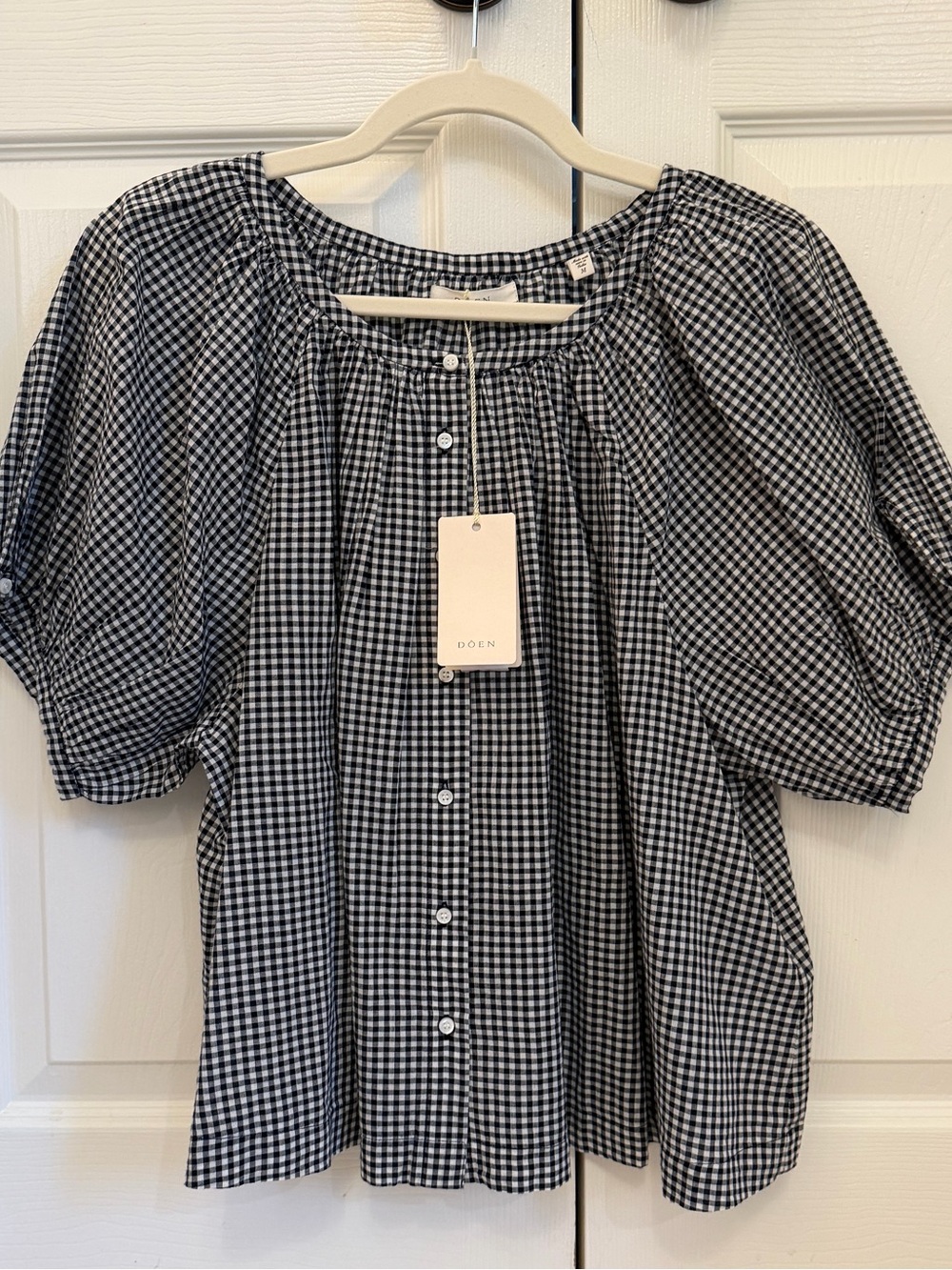 NWT Doen Women’s navy Gingham June Top Size medium - Picture 2 of 5